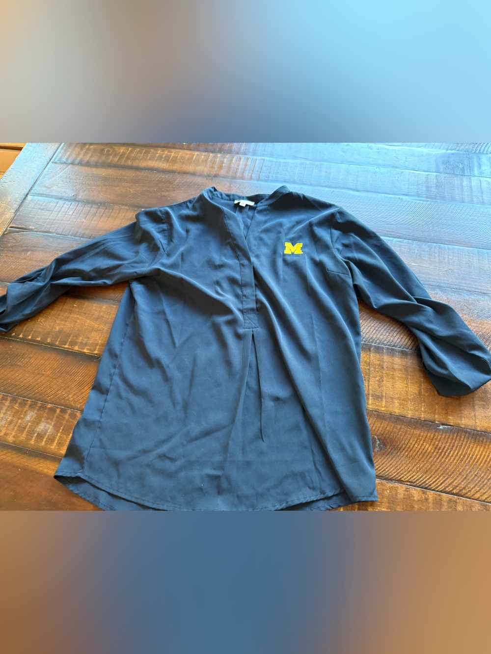 Navy Long Sleeve Top with Yellow 'M' Logo dressy blouse- U of M